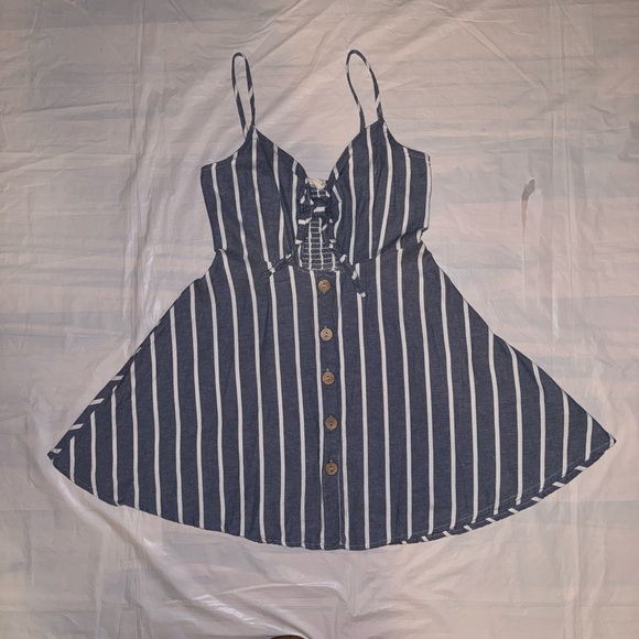 Striped Blue and White Button-Down Dress - Picture 2 of 8